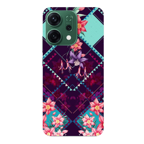 Oppo RENO 14 Checkered flowers Transparent Silicone TPU Θήκη